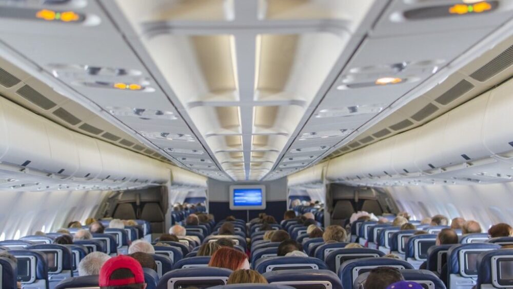 aircraft cabin; 17 hours in economy